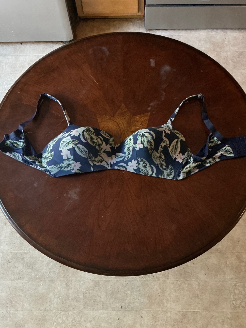 Cacique - Navy Floral Underwire Bra with Green & White Leaf Print